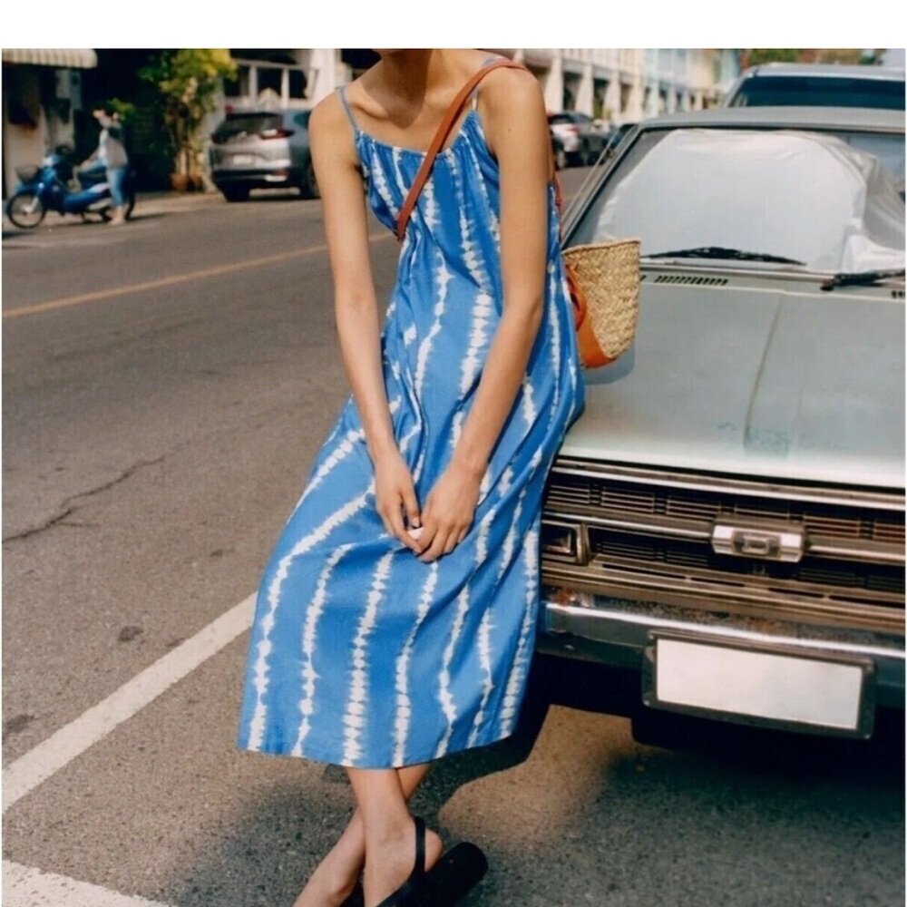 Blue Tie-Dye Linen Maxi Dress